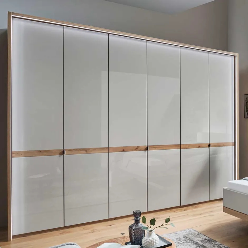 Wohnen 6-türiger Kleiderschrank in Beige Glas - Crascanu