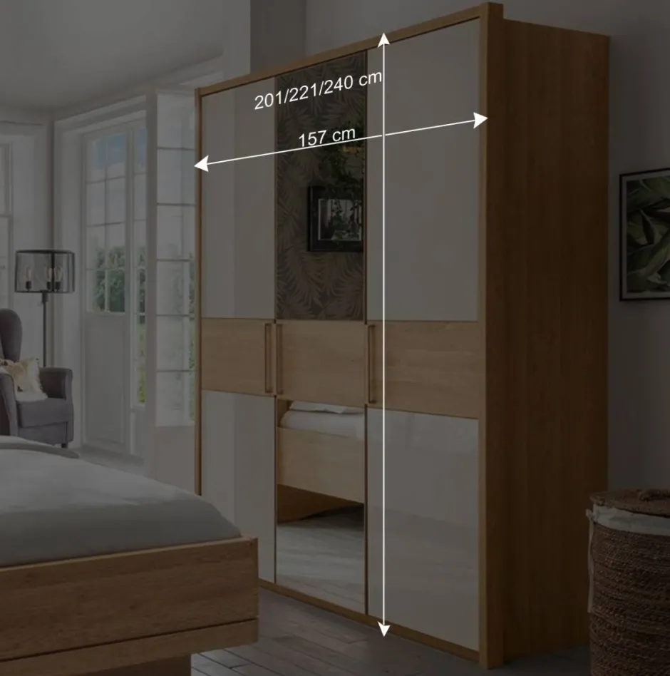 Wohnen 3-türiger Kleiderschrank in Eiche & Beige - Emdsiva