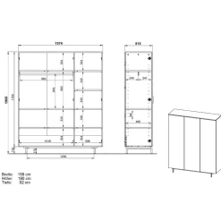 Kinder Wohnen 3-türiger Kleiderschrank in Grau - Suzanas
