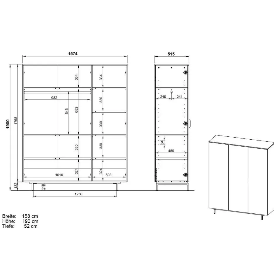 Kinder Wohnen 3-türiger Kleiderschrank in Grau - Suzanas