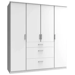 Wohnen 4-türiger Kleiderschrank mit drei Schubladen in Weiß - Cador