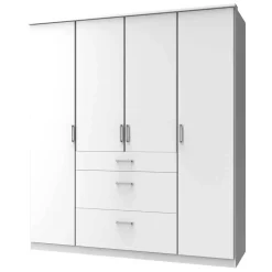 Wohnen 4-türiger Kleiderschrank mit drei Schubladen in Weiß - Cador