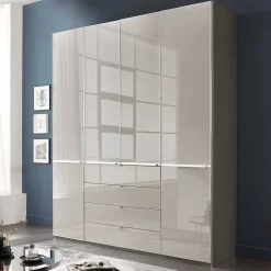 4-türiger Kombi-Kleiderschrank in Hellgrau Glas - Korcula^Wohnen Best