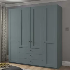 Wohnen 4-türiger Kombi-Kleiderschrank in Graugrün - Rajavo