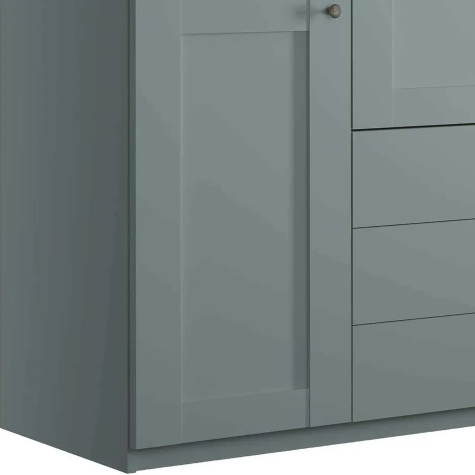Wohnen 4-türiger Kombi-Kleiderschrank in Graugrün - Rajavo