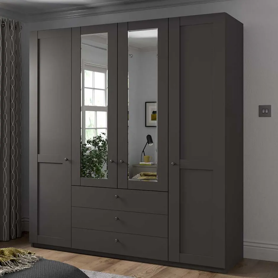 Wohnen 4-türiger Kombi-Schlafzimmerschrank in Dunkelgrau - Mataram