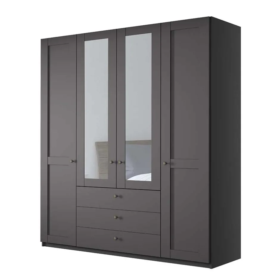 Wohnen 4-türiger Kombi-Schlafzimmerschrank in Dunkelgrau - Mataram