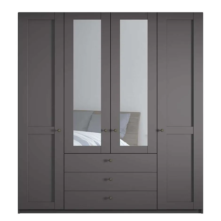 Wohnen 4-türiger Kombi-Schlafzimmerschrank in Dunkelgrau - Mataram