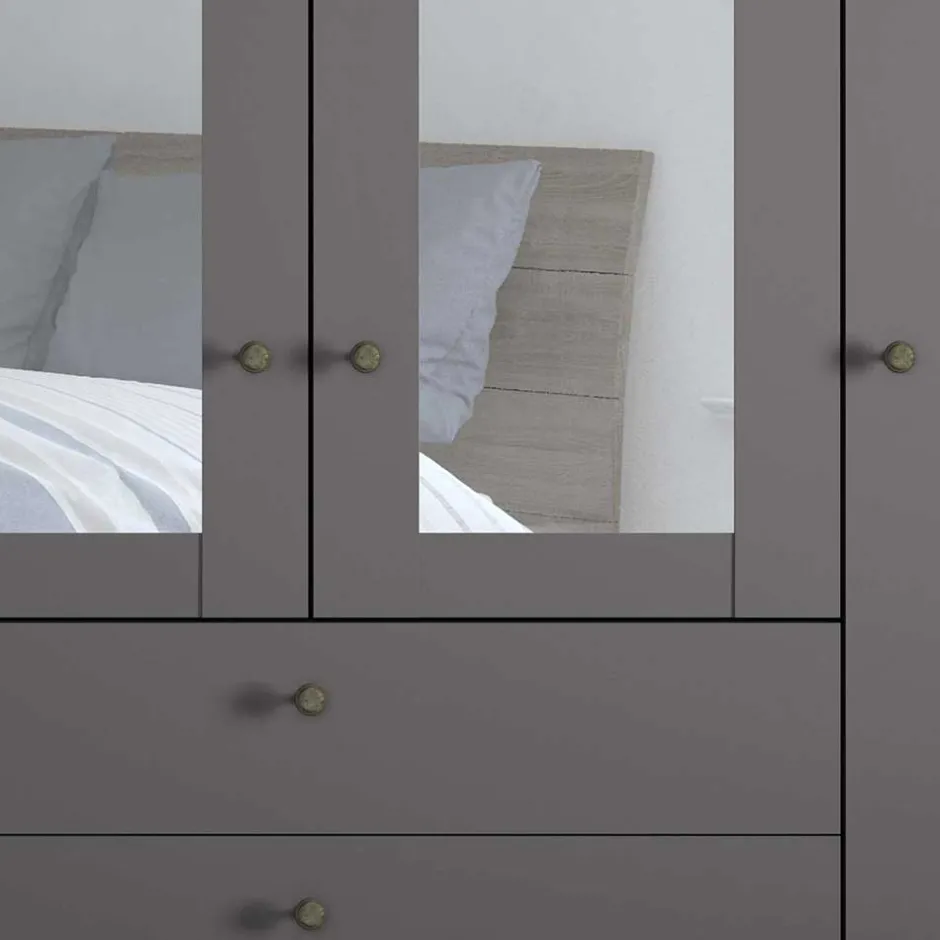 Wohnen 4-türiger Kombi-Schlafzimmerschrank in Dunkelgrau - Mataram