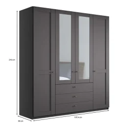 Wohnen 4-türiger Kombi-Schlafzimmerschrank in Dunkelgrau - Mataram