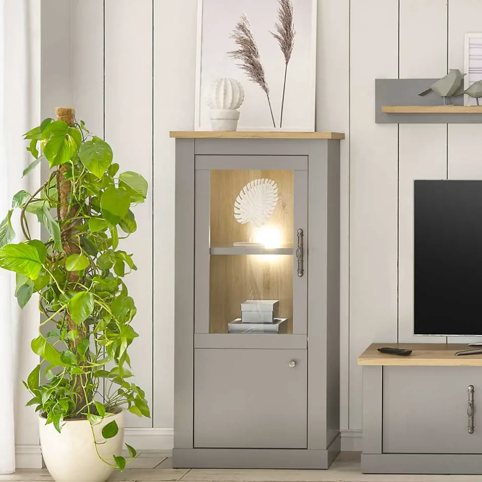 Wohnen 2-türiger Landhaus Vitrinenschrank in Lichtgrau - Buleta