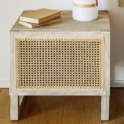 Wohnen 1-türiger Nachtschrank mit Rattan Wiener Geflecht - Bertino