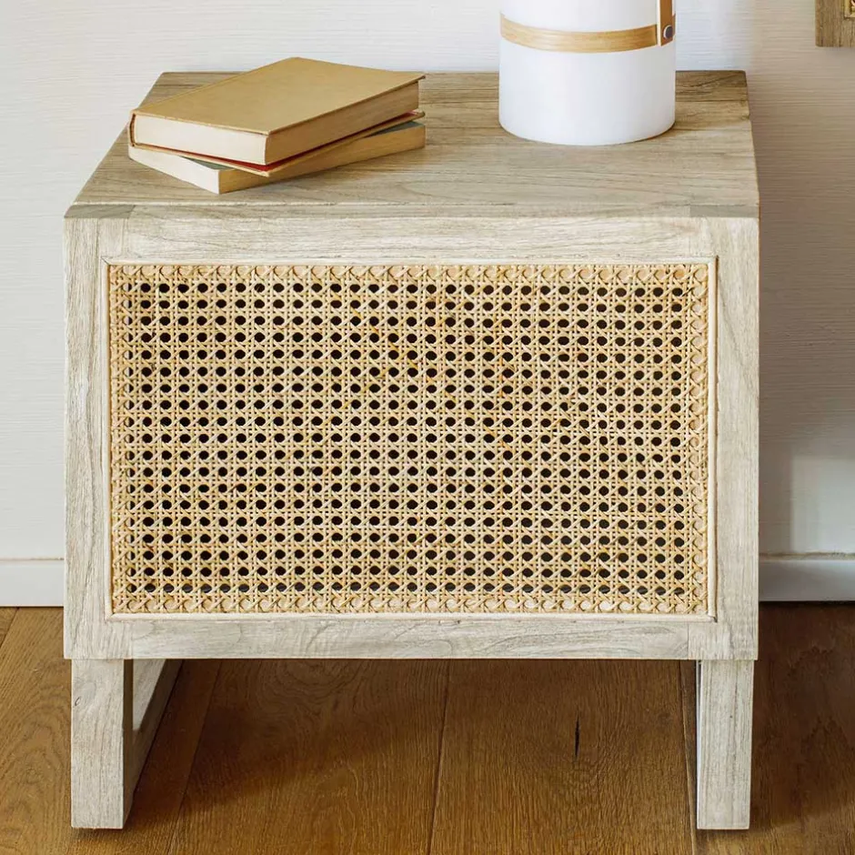 Wohnen 1-türiger Nachtschrank mit Rattan Wiener Geflecht - Bertino