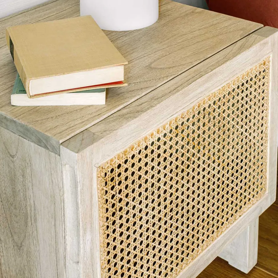 Wohnen 1-türiger Nachtschrank mit Rattan Wiener Geflecht - Bertino