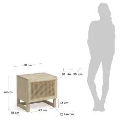 Wohnen 1-türiger Nachtschrank mit Rattan Wiener Geflecht - Bertino