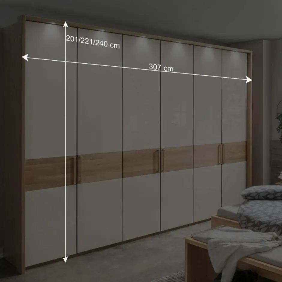 Wohnen 6-türiger Schlafraum Kleiderschrank in Glas Beige - Emdsiva I