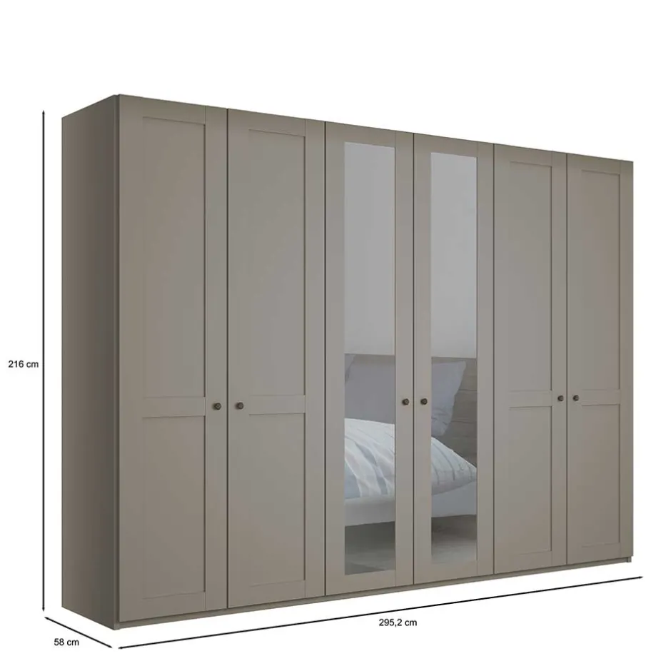 6-türiger Schlafzimmer Kleiderschrank in Hellgrau - Ridonna^Wohnen Hot