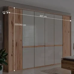 6-türiger Schlafzimmerschrank in Kernbuche & Beige - Krofun^Wohnen