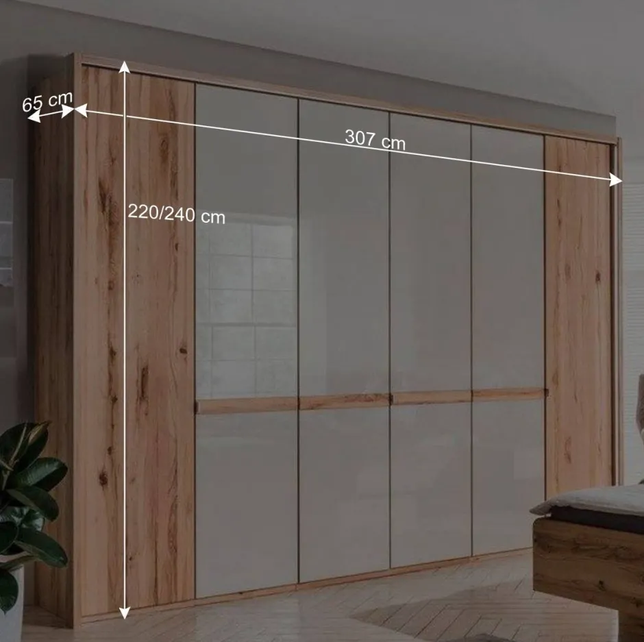 6-türiger Schlafzimmerschrank in Kernbuche & Beige - Krofun^Wohnen
