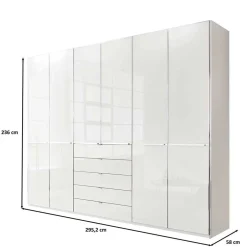 6-türiger Schlafzimmerschrank in Weiß Glasfront - Rocca^Wohnen Discount