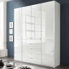 Wohnen 4-türiger Schlafzimmerschrank in Weiß Glasfront - Rocca