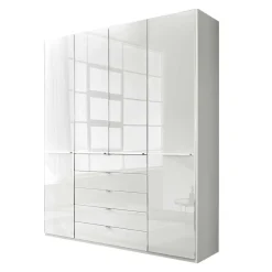 Wohnen 4-türiger Schlafzimmerschrank in Weiß Glasfront - Rocca