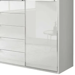 Wohnen 4-türiger Schlafzimmerschrank in Weiß Glasfront - Rocca