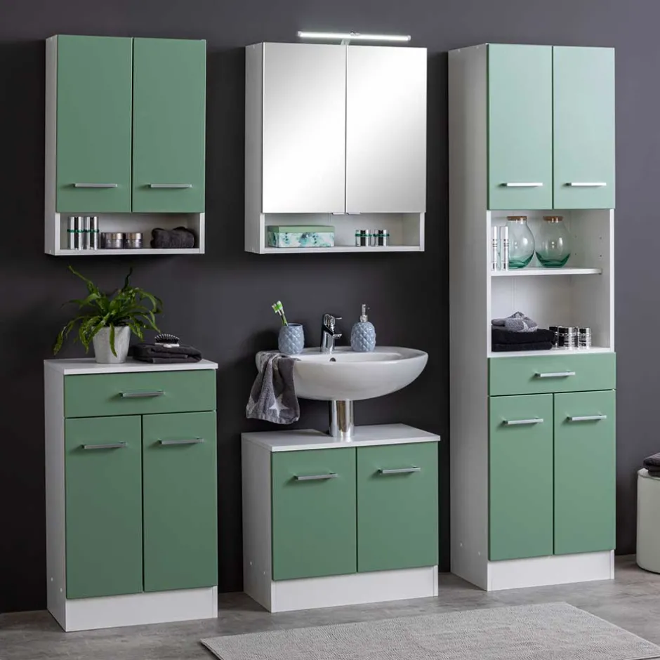 2-türiger Schrank fürs Bad in Grün & Weiß - Loenixa^Wohnen Online