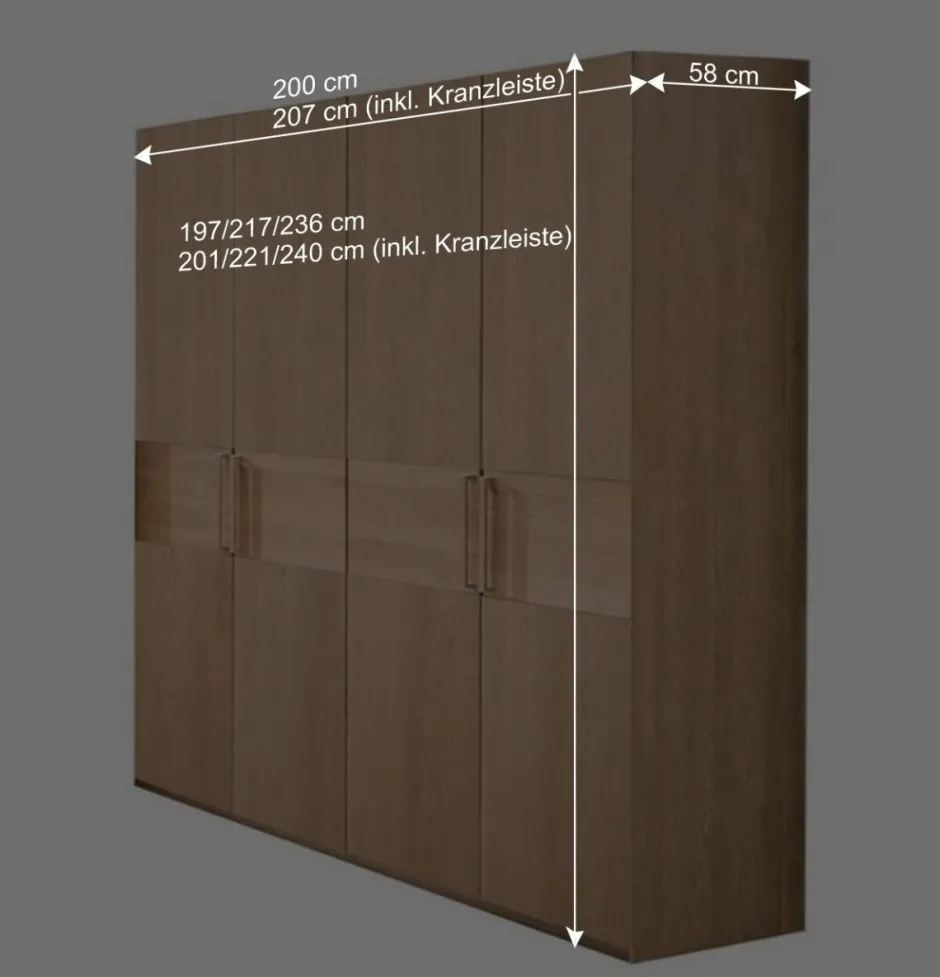 Wohnen 4-türiger Schrank fürs Schlafzimmer in Eichefarben - Emdsiva