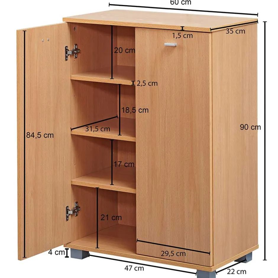 Wohnen 2-türiger Schuhschrank in Buche Dekor - Sagemini