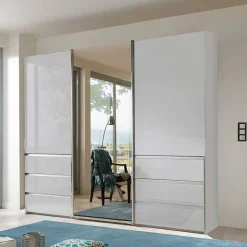 3-türiger Schwebetürenschrank in Weiß mit Spiegel - Amelie^Wohnen Clearance