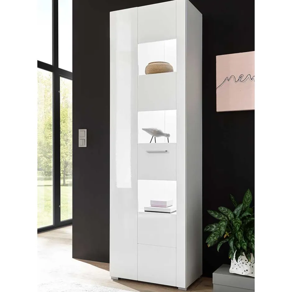 1-türiger Vitrinenschrank in Weiß Hochglanz - Timmona^Wohnen Sale