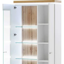 Wohnen 2-türiger Wohnzimmer Schrank mit Glaseinsatz & LED - Caldri