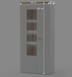 Wohnen 2-türiger Wohnzimmer Schrank mit Glaseinsatz & LED - Caldri