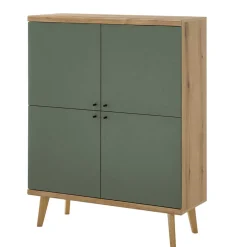 4-türiges Highboard in Graugrün und Wildeiche - Oliva^Wohnen Sale