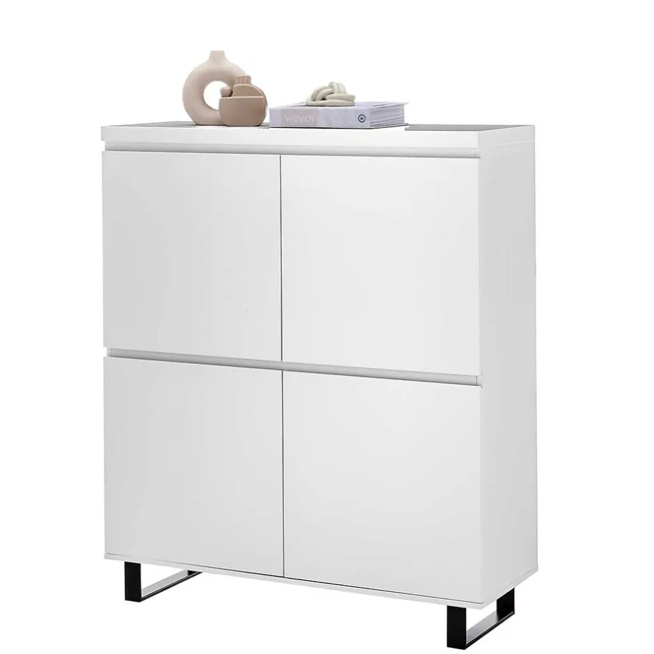 Wohnen 4-türiges Highboard in Weiß mit Schwarz - Atela