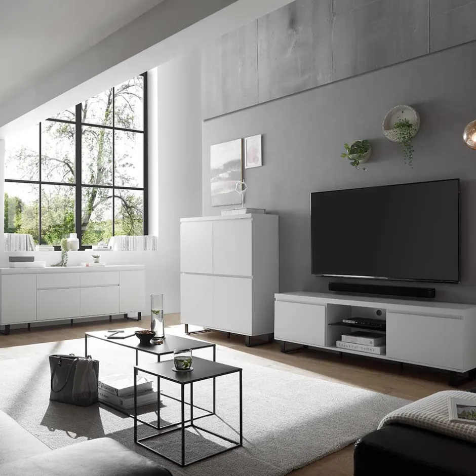 Wohnen 4-türiges Highboard in Weiß mit Schwarz - Atela