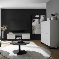 Wohnen 4-türiges Highboard in Weiß mit Schwarz - Atela