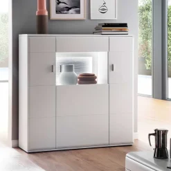 3-türiges Highboard mit Glas Einsatz in Weiß - Hazime^Wohnen Hot