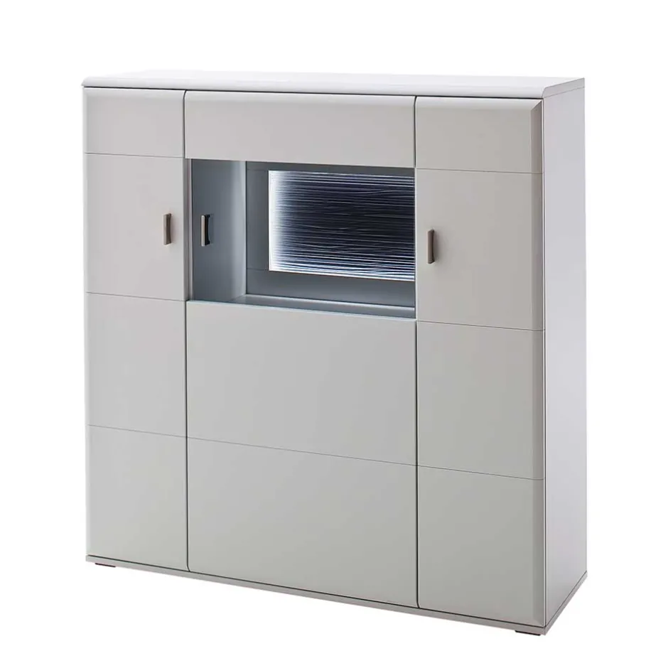 3-türiges Highboard mit Glas Einsatz in Weiß - Hazime^Wohnen Hot