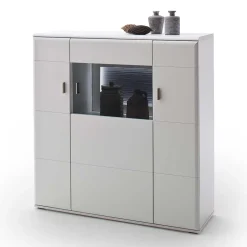 3-türiges Highboard mit Glas Einsatz in Weiß - Hazime^Wohnen Hot