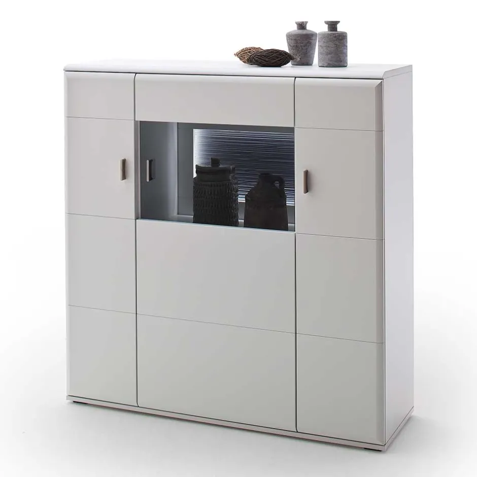 3-türiges Highboard mit Glas Einsatz in Weiß - Hazime^Wohnen Hot