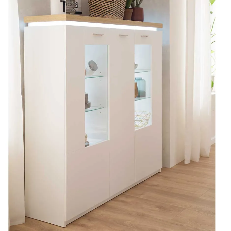 3-türiges Highboard Vitrine beleuchtet LED - Caldri^Wohnen Online