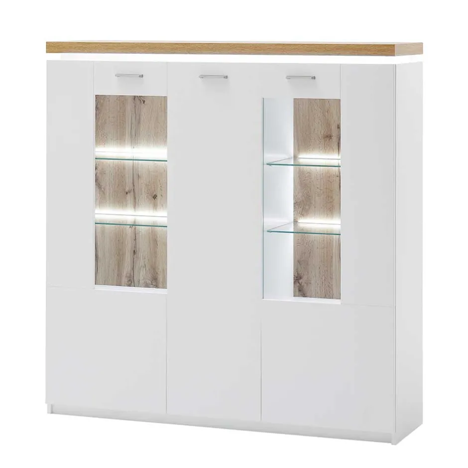 3-türiges Highboard Vitrine beleuchtet LED - Caldri^Wohnen Online