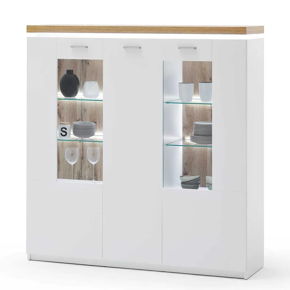 3-türiges Highboard Vitrine beleuchtet LED - Caldri^Wohnen Online