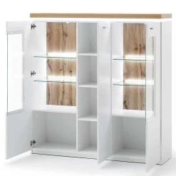 3-türiges Highboard Vitrine beleuchtet LED - Caldri^Wohnen Online