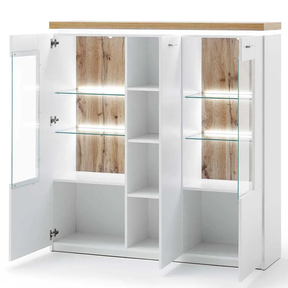 3-türiges Highboard Vitrine beleuchtet LED - Caldri^Wohnen Online