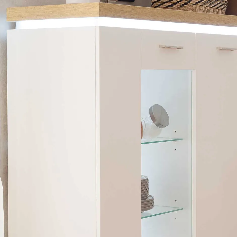 3-türiges Highboard Vitrine beleuchtet LED - Caldri^Wohnen Online