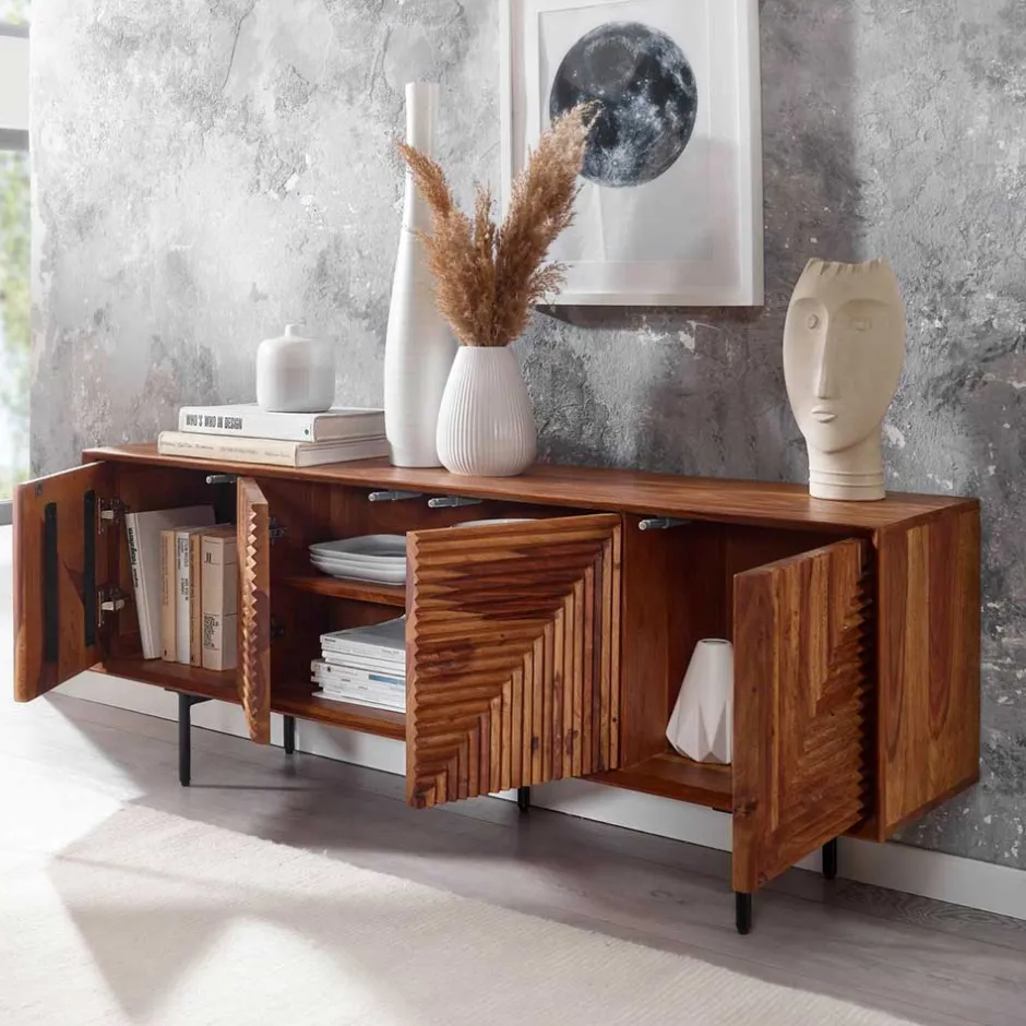 4-türiges Massivholz Sideboard 140 cm breit - Surin^Wohnen Sale