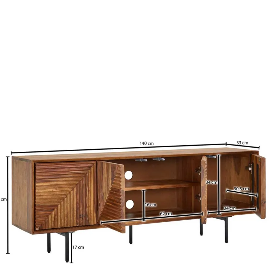 4-türiges Massivholz Sideboard 140 cm breit - Surin^Wohnen Sale